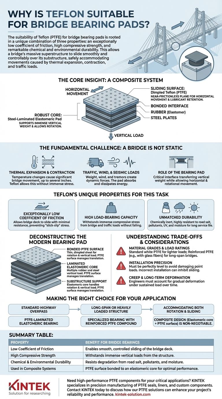 테플론이 교량 받침 패드에 적합한 이유는 무엇입니까? 귀하의 구조물에 부드럽고 내구성 있는 움직임을 확보하십시오 시각적 가이드