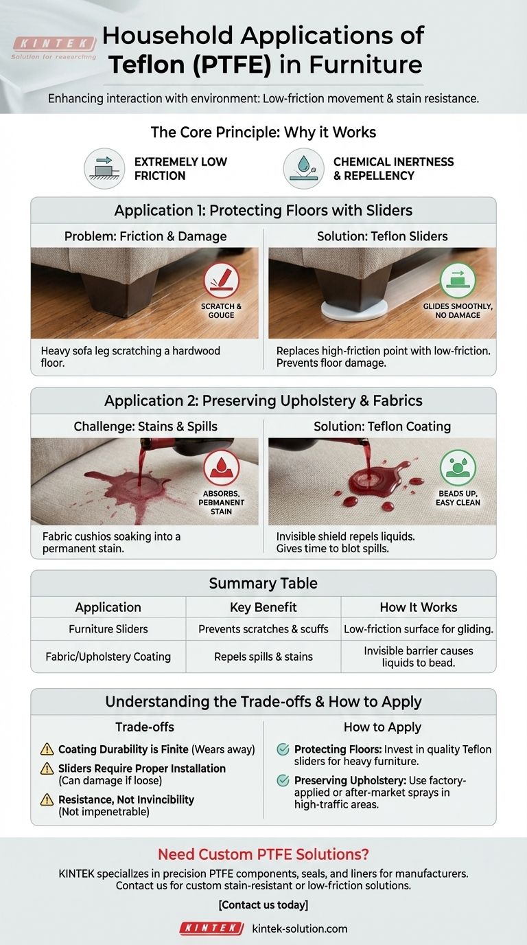 가구에 사용되는 테플론의 가정용 응용 분야는 무엇인가요? 바닥과 실내 장식을 손쉽게 보호하세요 시각적 가이드
