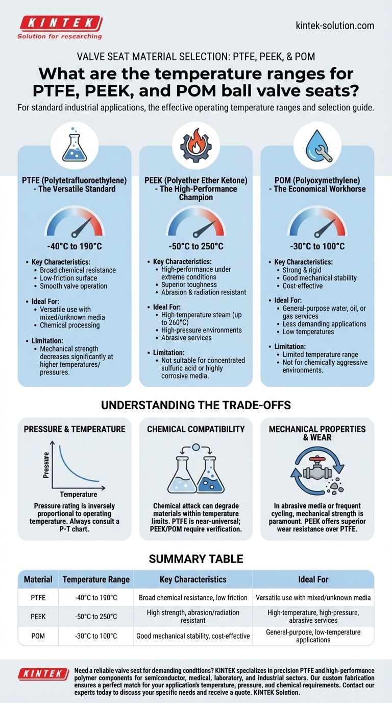 Wie hoch sind die Temperaturbereiche für Kugelhahnsitze aus PTFE, PEEK und POM? Ein Leitfaden zur Materialauswahl Visuelle Anleitung