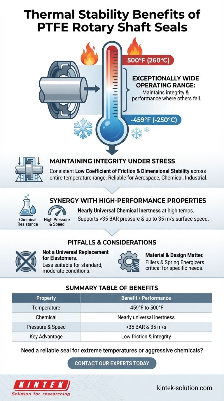 Quali sono i vantaggi in termini di stabilità termica delle tenute per alberi rotanti in PTFE? Operano da -459°F a 500°F Guida Visiva