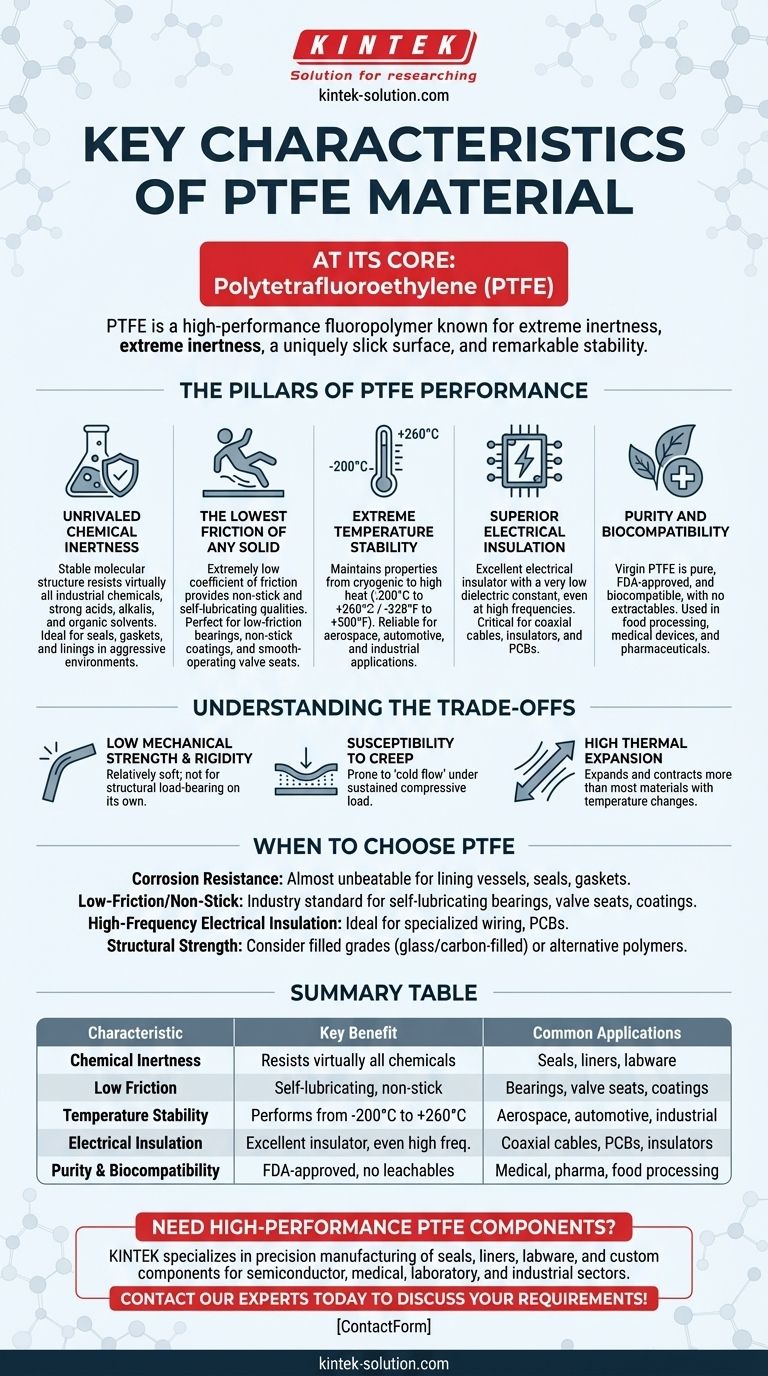 Was sind die Hauptmerkmale von PTFE-Material? Entfesseln Sie seine Leistung in extremen Umgebungen Visuelle Anleitung