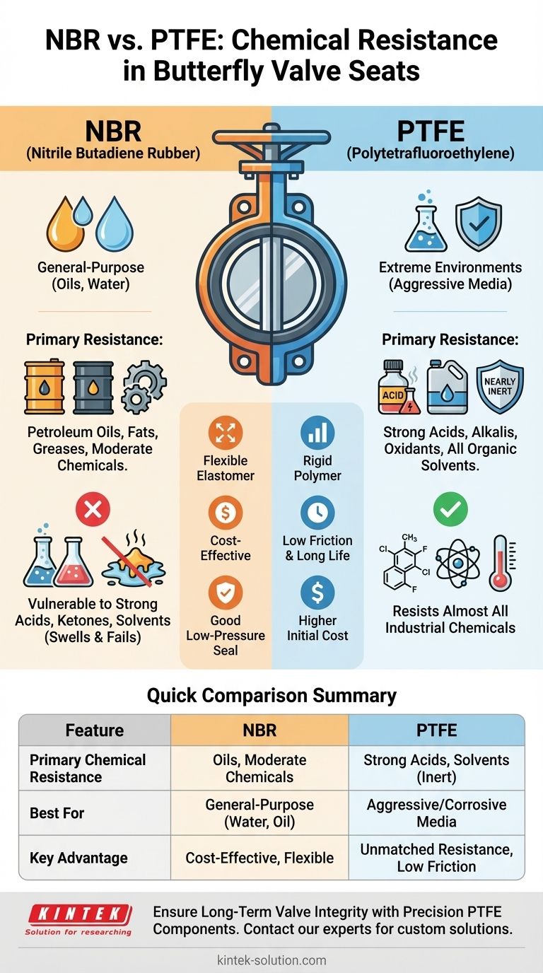버터플라이 밸브 시트에서 NBR의 내화학성은 PTFE와 비교하여 어떻습니까? 귀하의 유체에 적합한 재료를 선택하십시오. 시각적 가이드