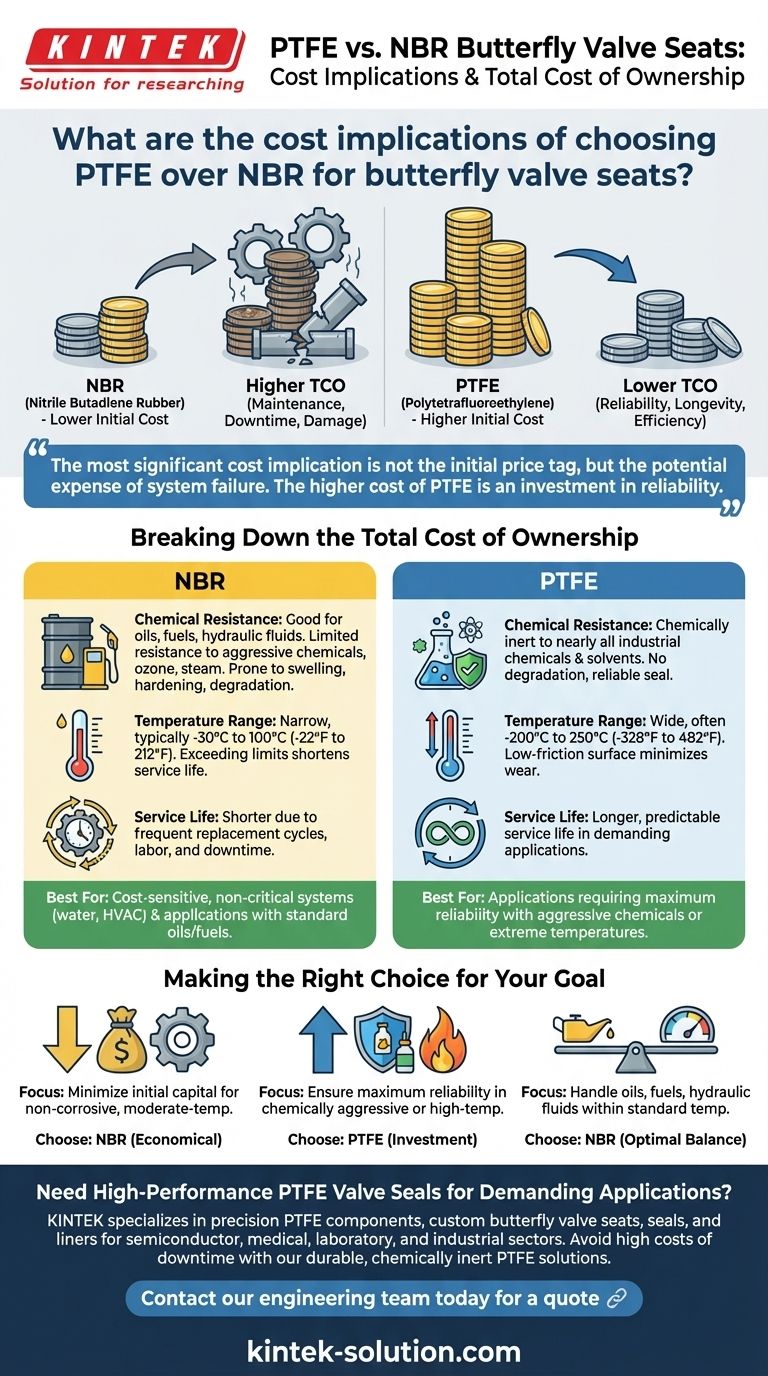 버터플라이 밸브 시트에 NBR 대신 PTFE를 선택할 경우의 비용 영향은 무엇인가요? 총 소유 비용 가이드 시각적 가이드