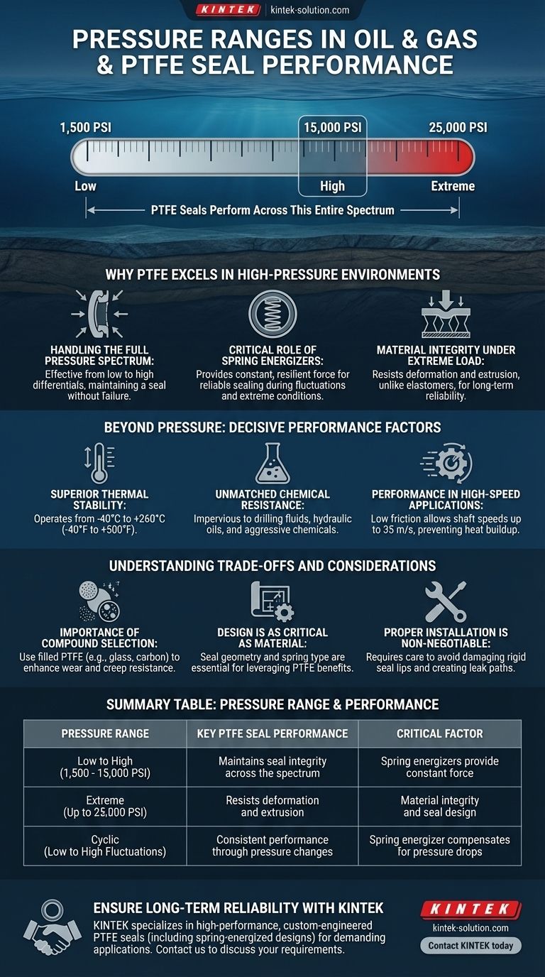 석유 및 가스 응용 분야에서 일반적인 압력 범위는 얼마이며 PTFE 씰은 어떻게 성능을 발휘합니까? 1,500~25,000 PSI에서 안정적인 씰링 시각적 가이드