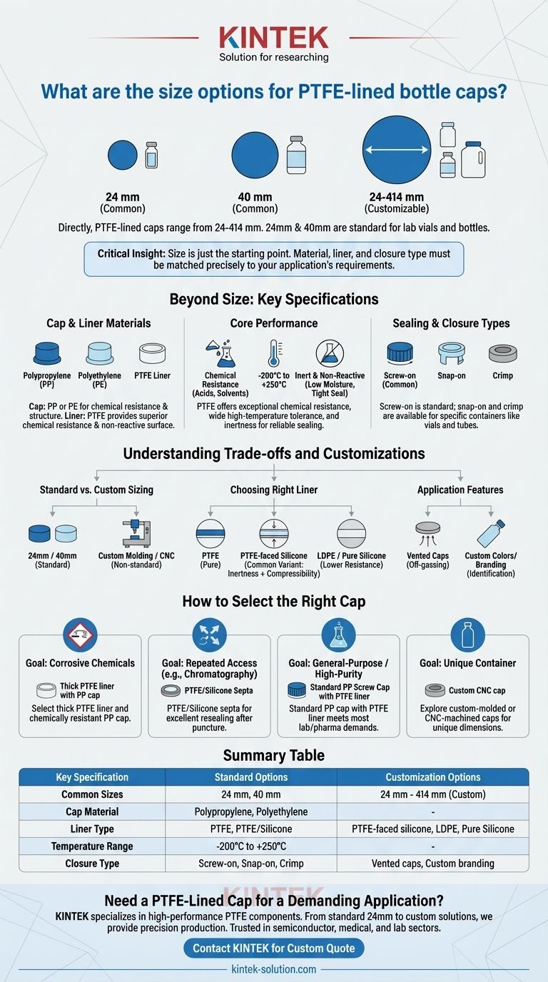 What are the size options for PTFE-lined bottle caps? Find the Perfect Fit for Your Lab Visual Guide