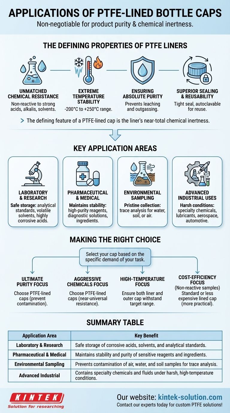 What are the applications of PTFE-lined bottle caps? Ensure Ultimate Purity and Chemical Resistance Visual Guide