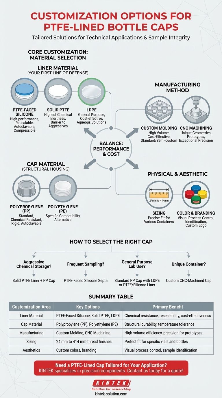 PTFE 라이너 병마개에 사용할 수 있는 맞춤 설정 옵션은 무엇입니까? 화학 및 온도 저항을 위한 맞춤형 캡 시각적 가이드