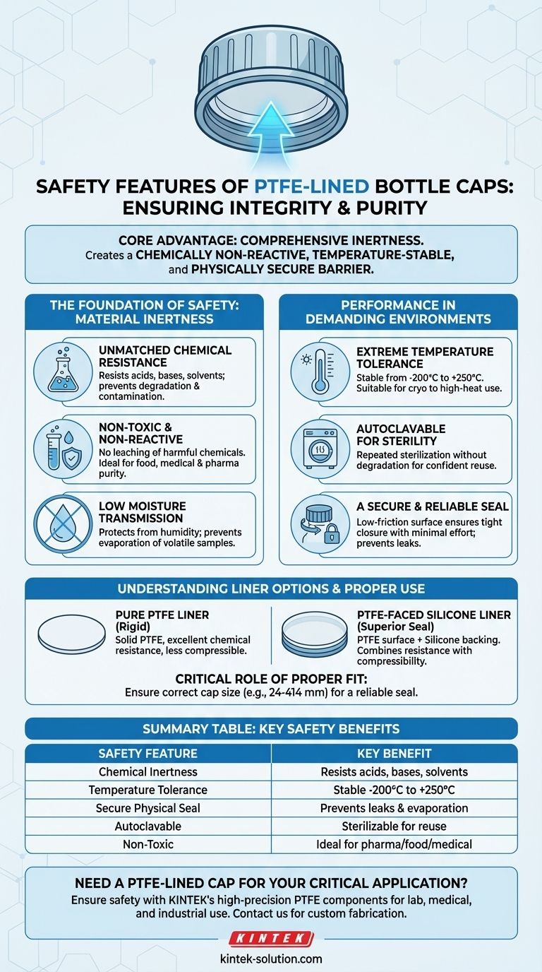 What are the safety features of PTFE-lined bottle caps? Ensure Chemical Inertness and Sample Integrity Visual Guide
