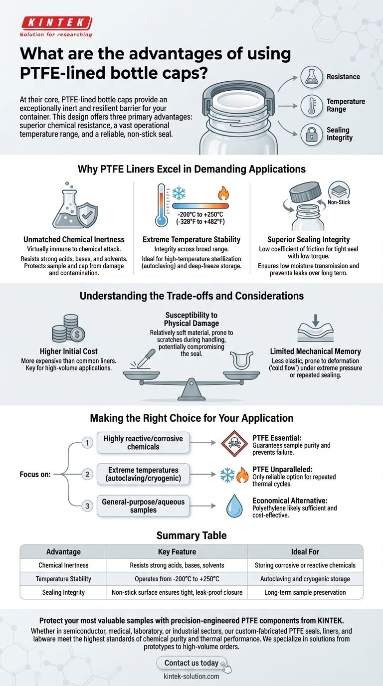 What are the advantages of using PTFE-lined bottle caps? Superior Chemical & Temperature Resistance Visual Guide