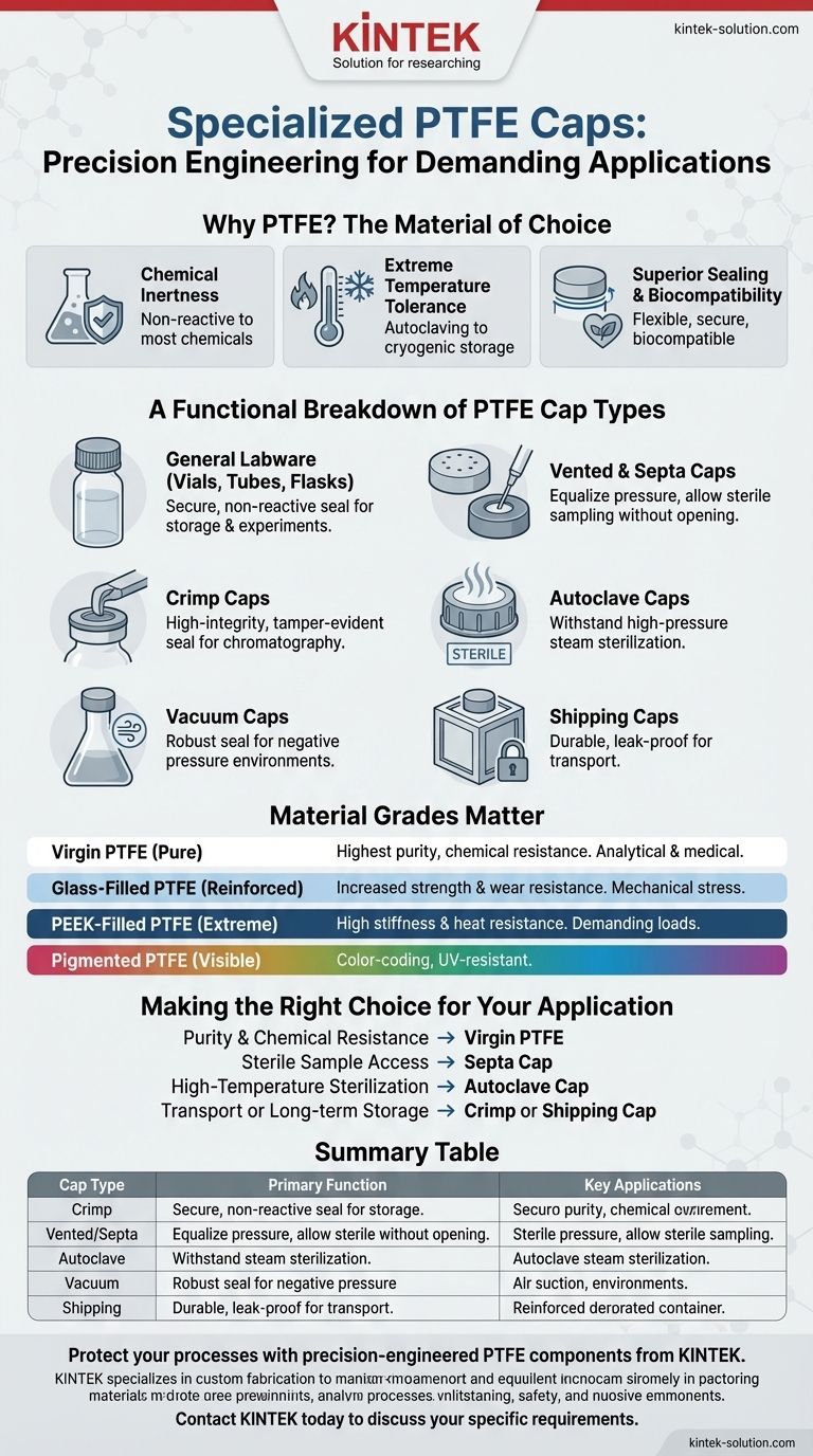 특수 PTFE 캡의 종류와 용도는 무엇입니까? 샘플 무결성과 안전을 보장하십시오. 시각적 가이드