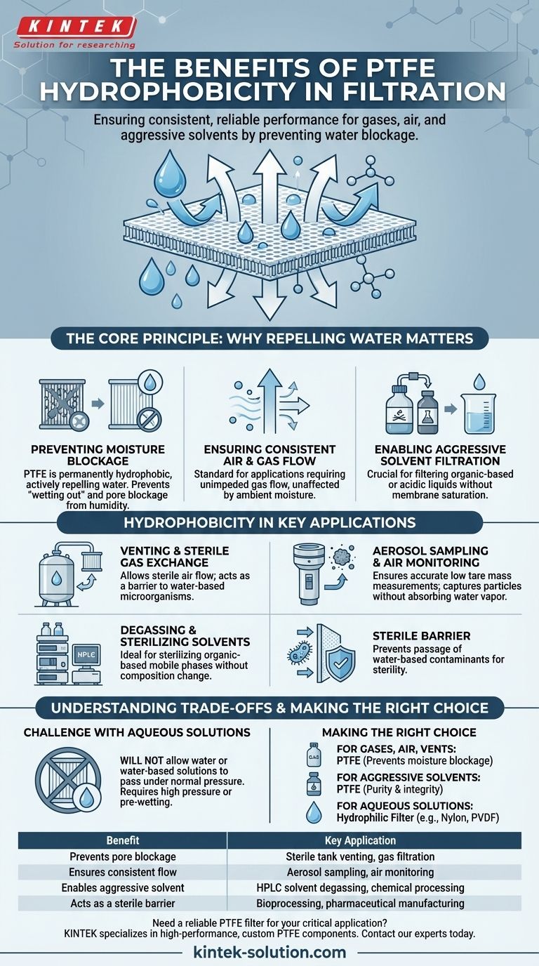 PTFE 필터의 소수성이 사용에 어떤 이점을 제공합니까? 중단 없는 가스 흐름 및 용매 여과 보장 시각적 가이드