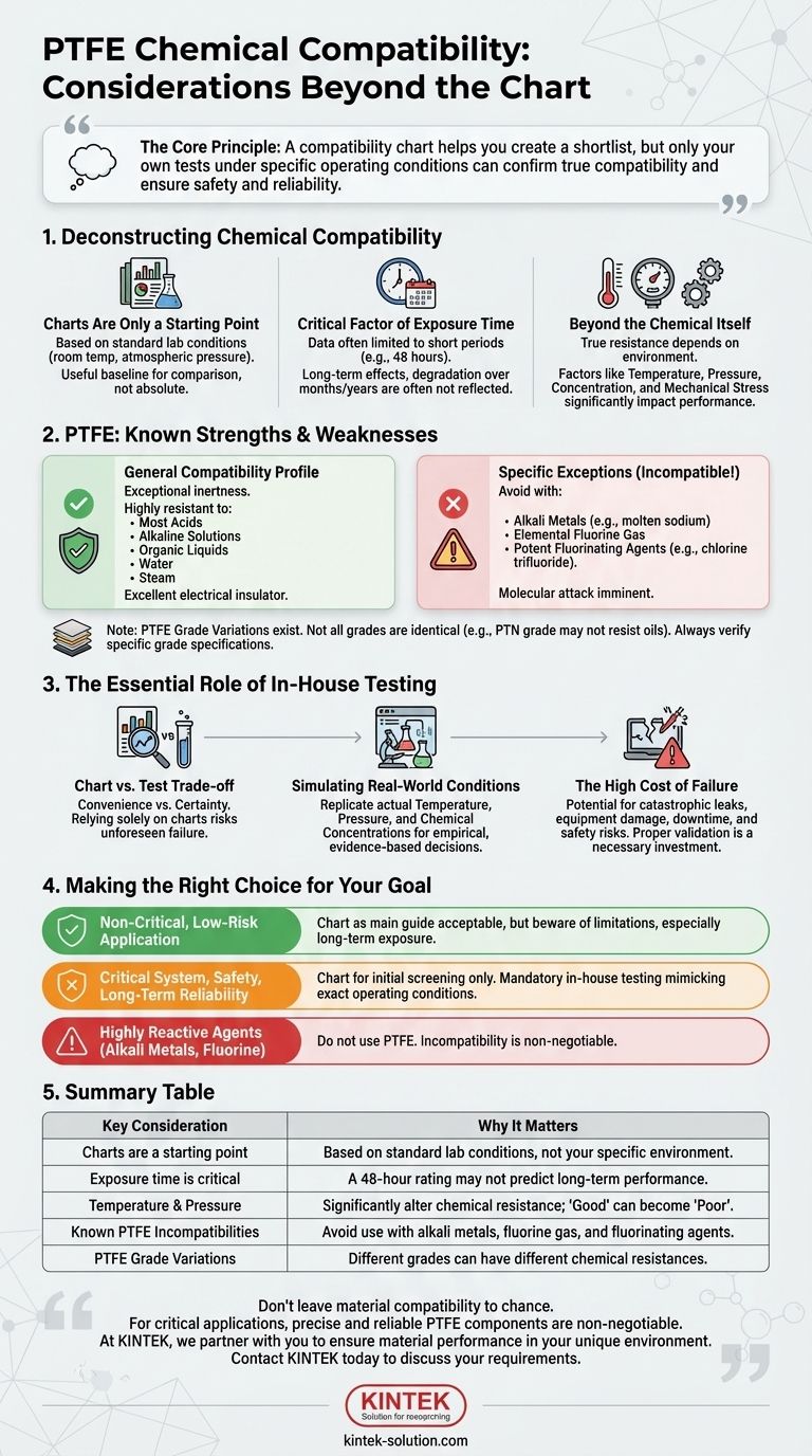 PTFE 화학적 적합성 차트를 사용할 때 사용자가 고려해야 할 사항은 무엇입니까? 재료 안전성 및 신뢰성 보장 시각적 가이드