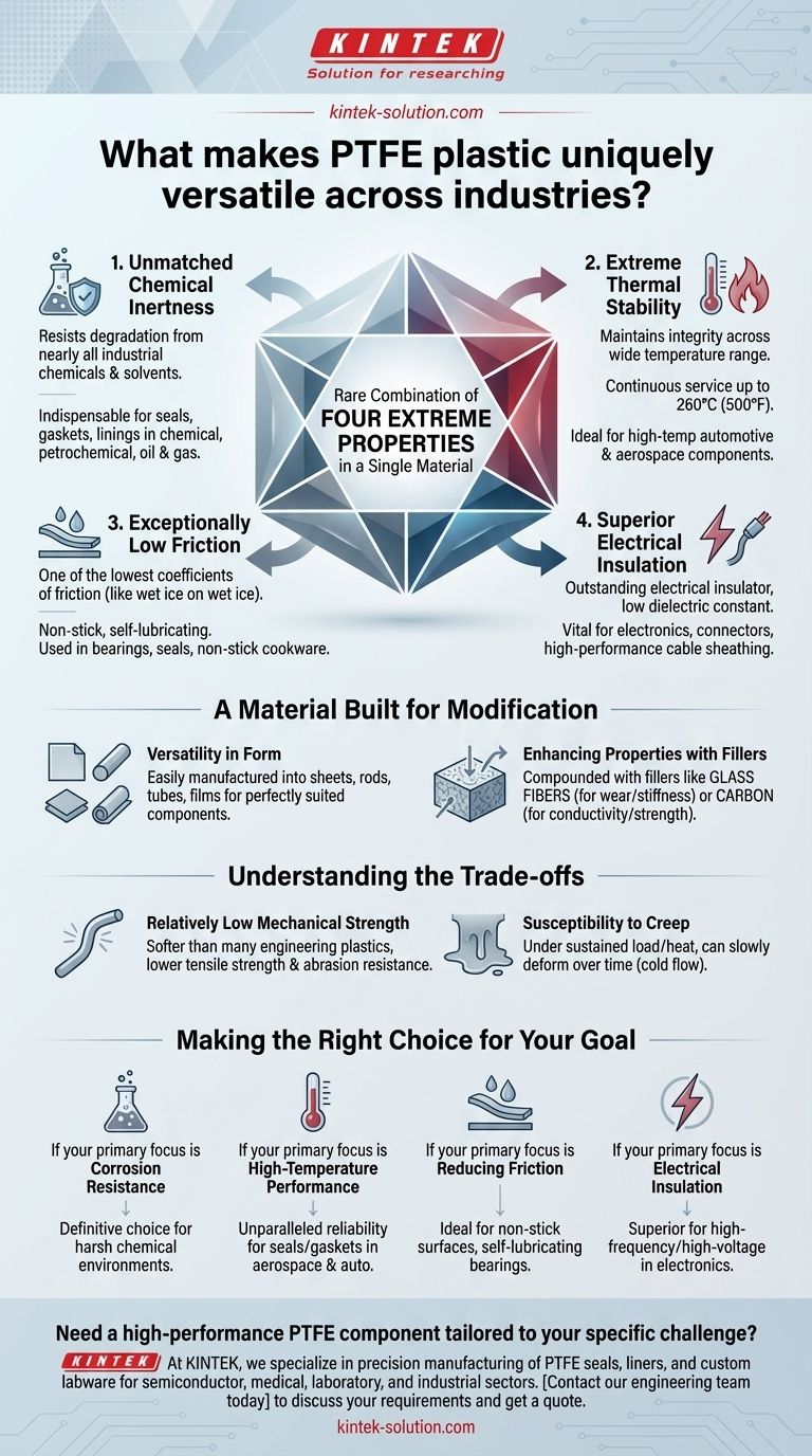 ما الذي يجعل بلاستيك PTFE متعدد الاستخدامات بشكل فريد عبر الصناعات؟ شرح الخصائص الأربعة الرئيسية دليل مرئي