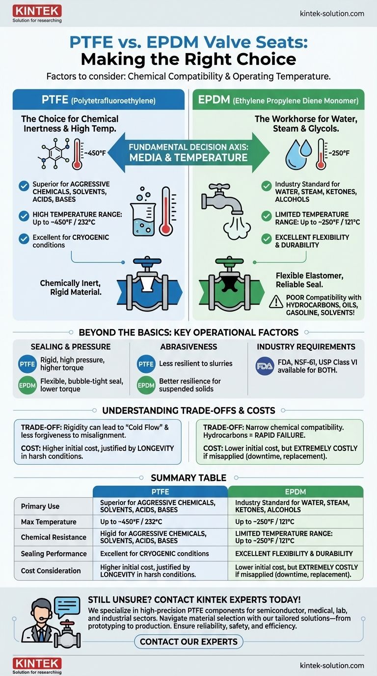 What factors should be considered when choosing between PTFE and EPDM valve seats? Ensure Reliable Fluid Control Visual Guide