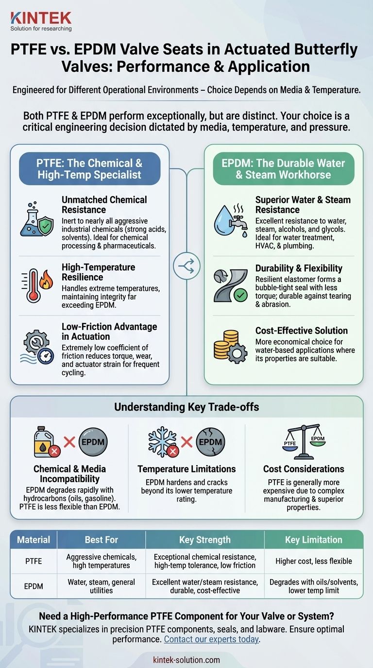 كيف يعمل كل من مقاعد صمامات PTFE و EPDM في الصمامات الكروية المشغّلة؟ اختر الختم المناسب لوسطك دليل مرئي