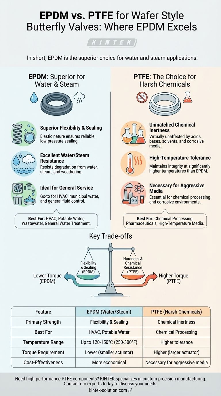 웨이퍼형 버터플라이 밸브에서 EPDM이 PTFE보다 더 효과적인 응용 분야는 무엇입니까? 물 및 증기 시스템에 최적화하십시오. 시각적 가이드