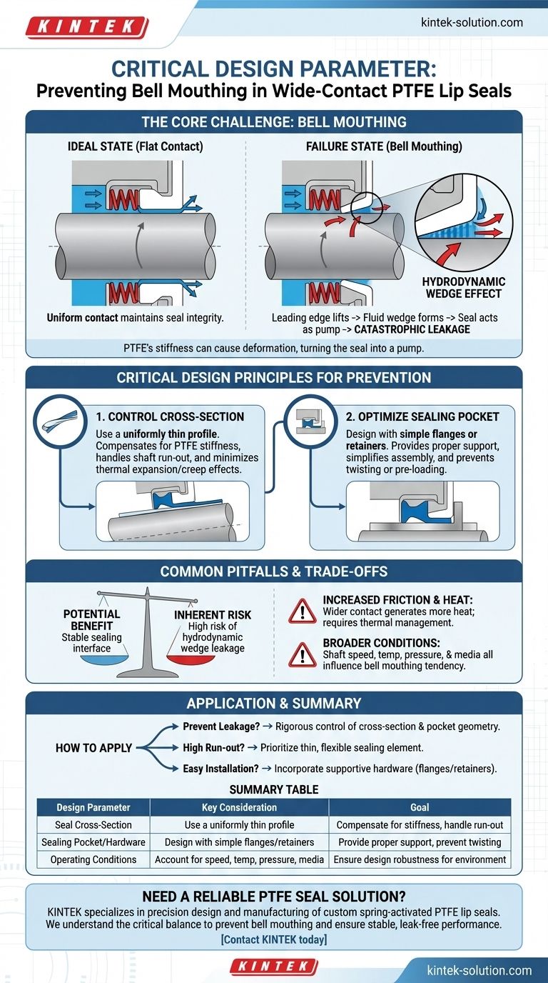 스프링 활성화 PTFE 립 씰에 광범위한 접촉을 적용할 때 고려해야 할 설계 매개변수는 무엇입니까? 치명적인 누출을 방지하기 위해 벨 마우스 현상(Bell Mouthing)을 방지해야 합니다. 시각적 가이드