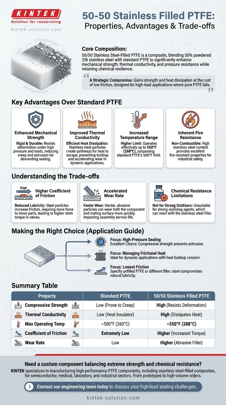 50-50 스테인리스 스틸 충전 PTFE의 특성은 무엇인가요? 까다로운 씰링을 위한 고강도 복합재 시각적 가이드