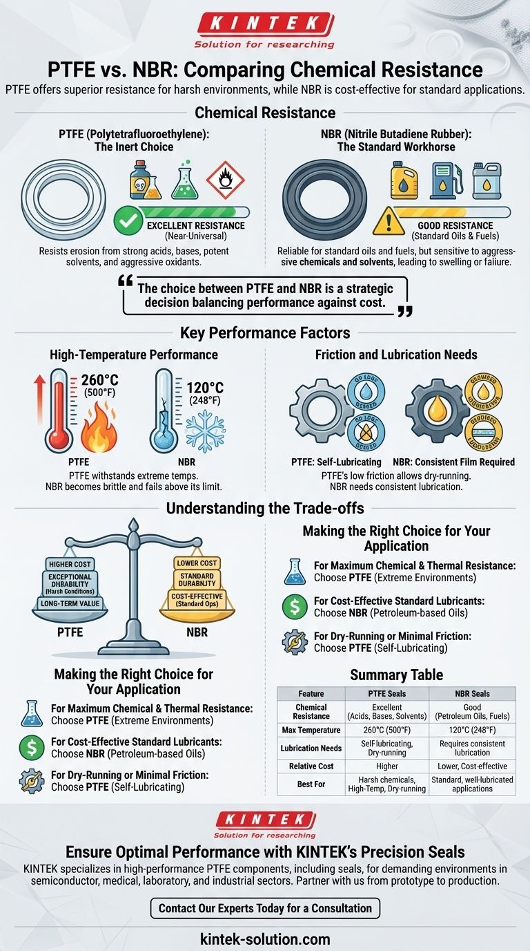화학적 내성 측면에서 PTFE 오일 씰과 NBR 오일 씰을 비교 분석합니다. 우수한 씰 성능을 위한 가이드 시각적 가이드