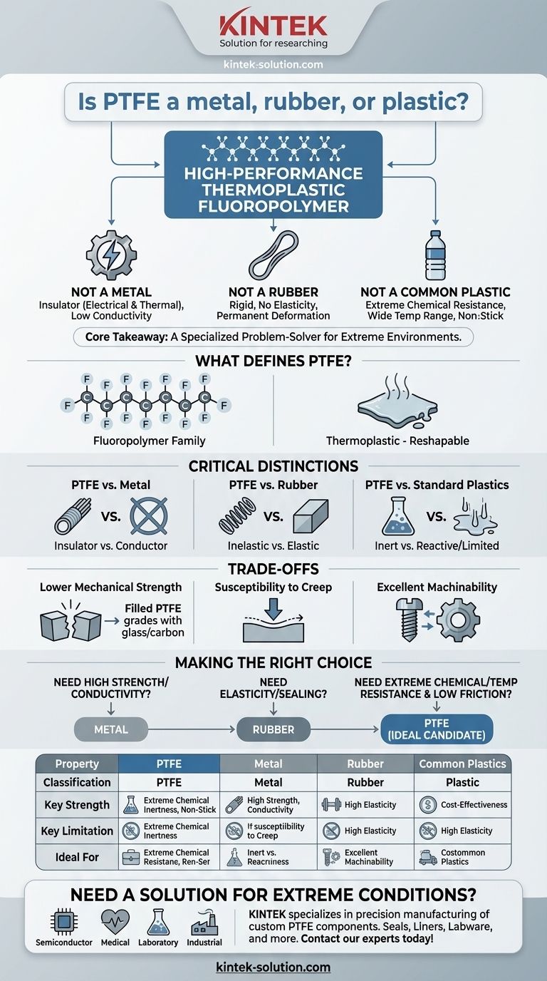 Il PTFE è un metallo, una gomma o una plastica? Sblocca il potere dei fluoropolimeri ad alte prestazioni Guida Visiva