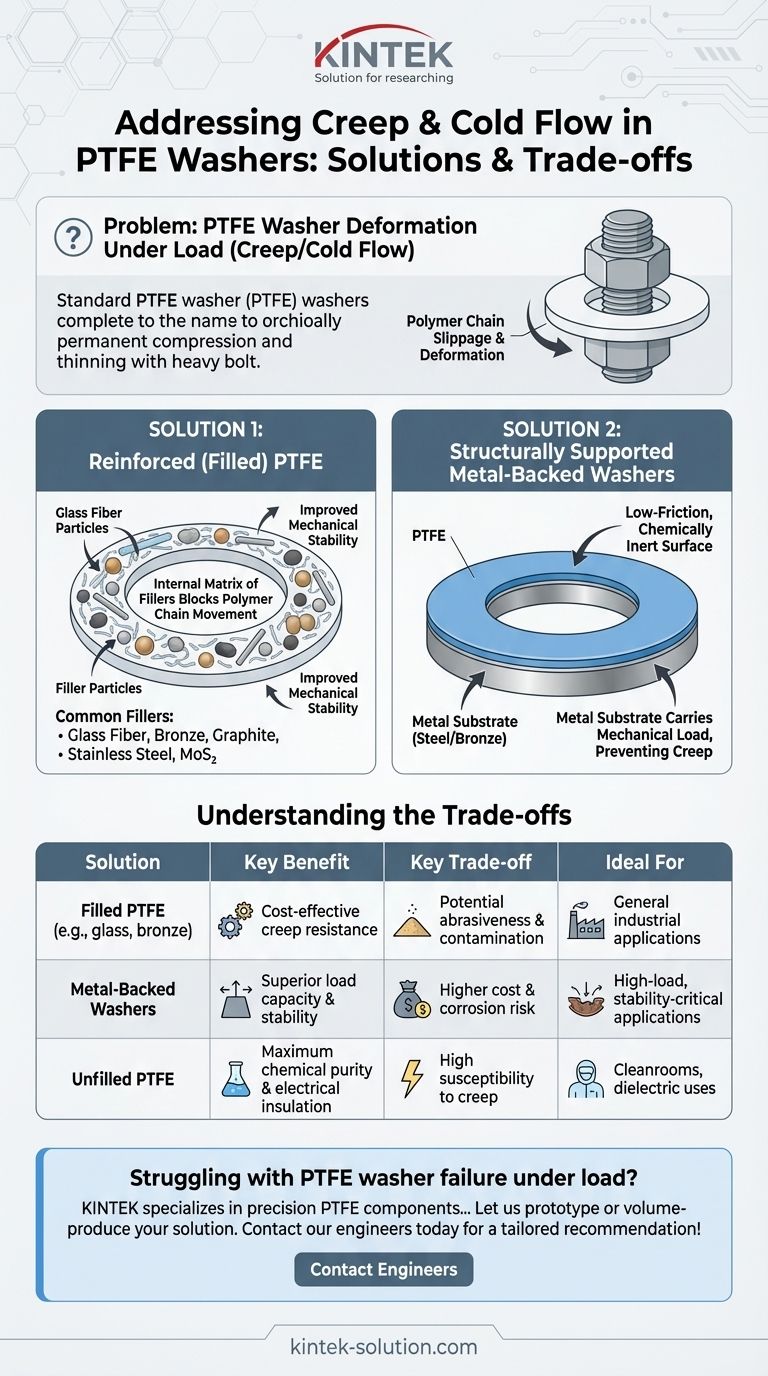 PTFE 와셔의 크리프 및 콜드 플로우에 대한 민감도를 어떻게 해결할 수 있습니까? 충전된 PTFE 또는 금속 지지대로 안정성 향상 시각적 가이드