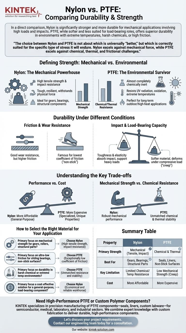 Wie verhalten sich Nylon und PTFE hinsichtlich Haltbarkeit und Festigkeit im Vergleich? Die Wahl des richtigen Polymers für Ihre Anwendung Visuelle Anleitung