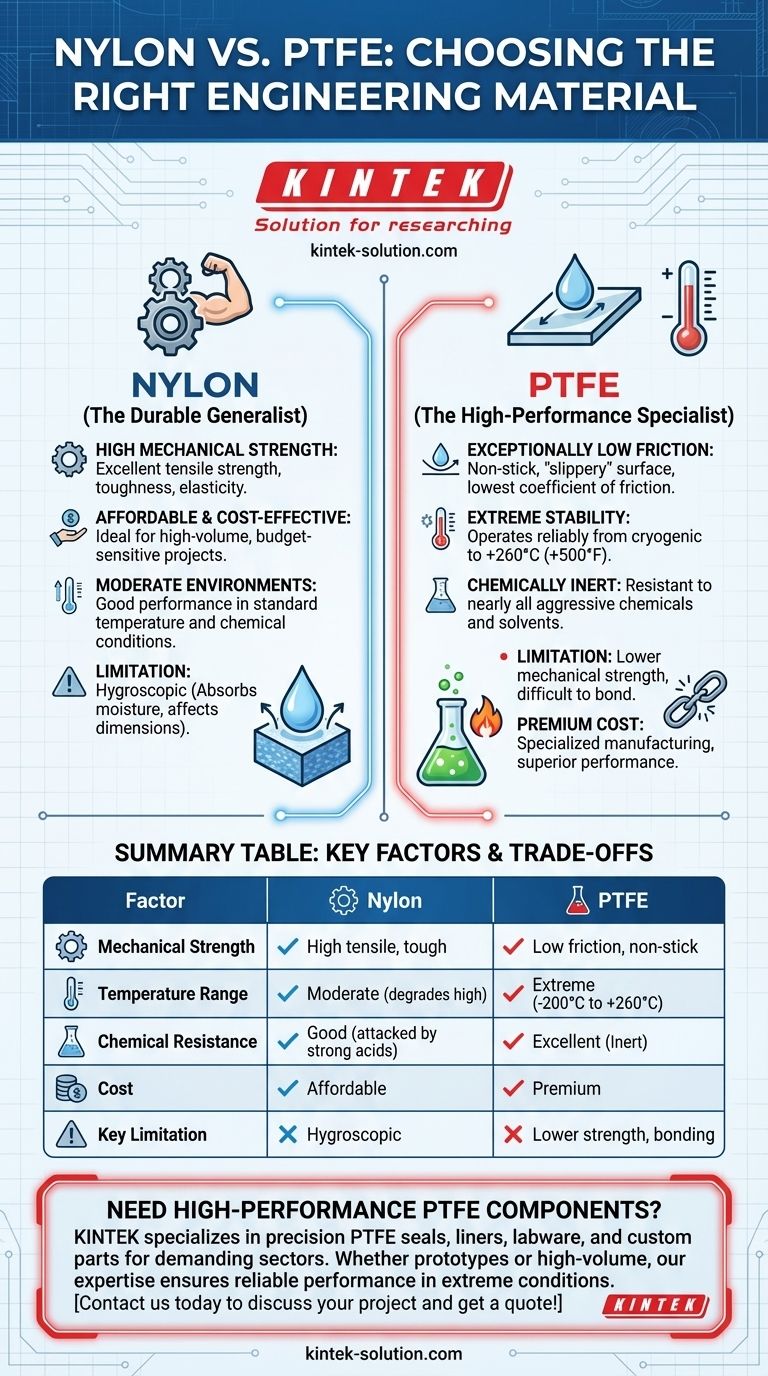 ¿Qué factores deben considerarse al elegir entre Nailon y PTFE? Seleccione el material adecuado para su aplicación Guía Visual