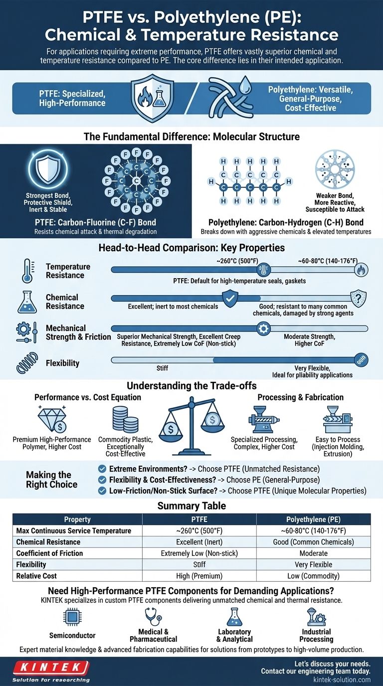 How does PTFE compare to Polyethylene (PE) in terms of chemical and temperature resistance? Choose the Right Polymer for Extreme Conditions Visual Guide