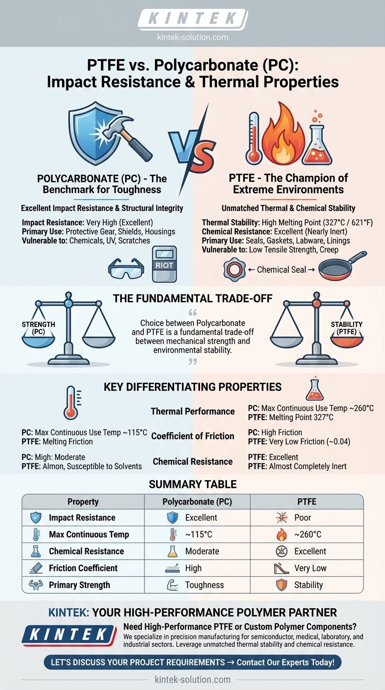 ¿Cómo se compara el PTFE con el Policarbonato (PC) en cuanto a resistencia al impacto y propiedades térmicas? Una guía para la selección de materiales Guía Visual