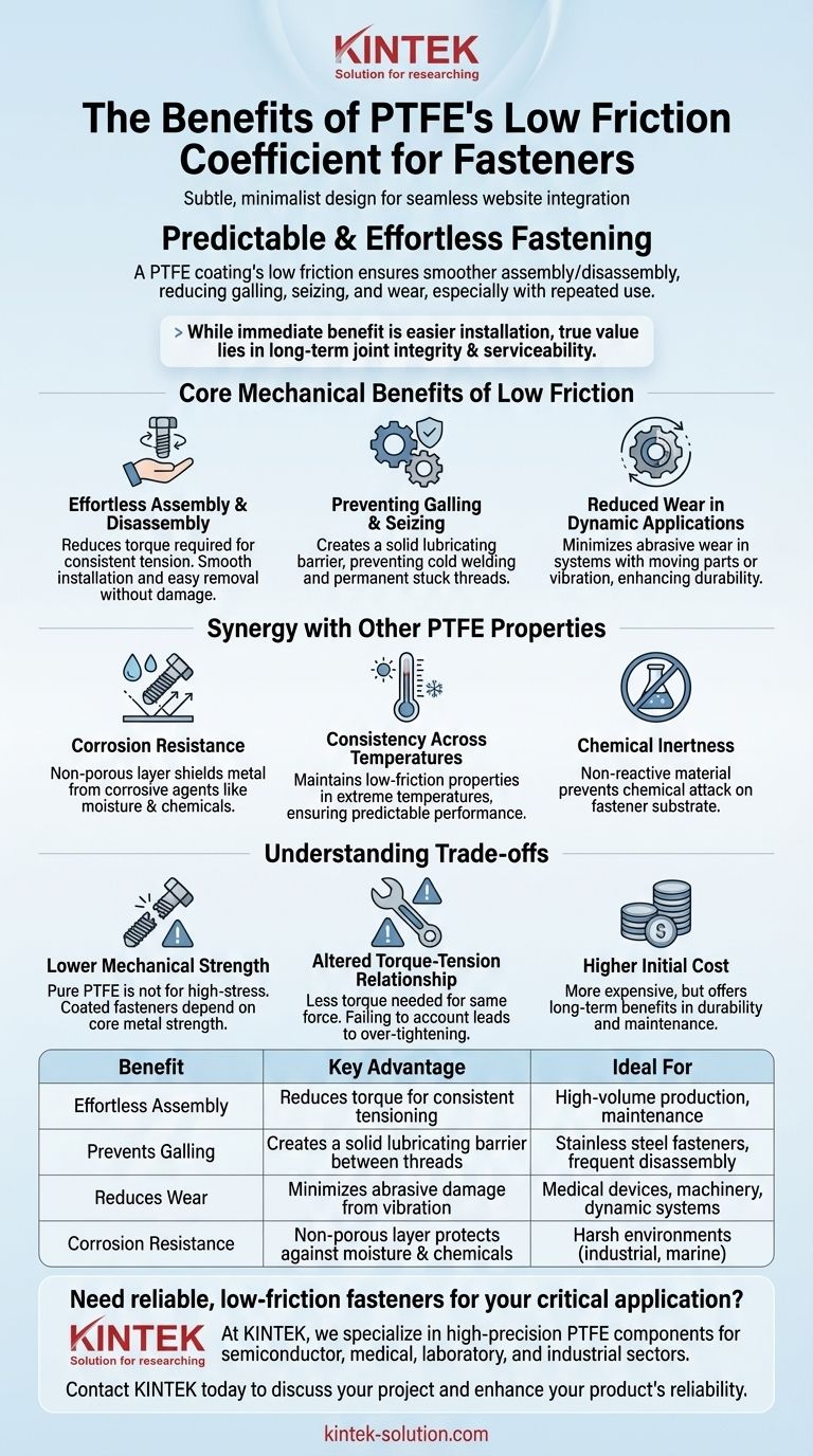 PTFE의 낮은 마찰 계수가 패스너에 제공하는 이점은 무엇입니까? 조립을 개선하고 들러붙음을 방지합니다. 시각적 가이드