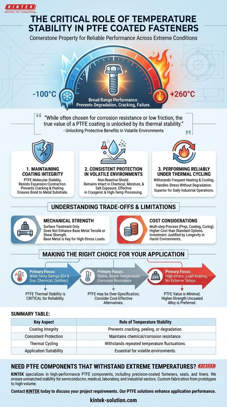 Che ruolo svolge la stabilità termica nei dispositivi di fissaggio rivestiti in PTFE? Garantire l'affidabilità in ambienti estremi Guida Visiva
