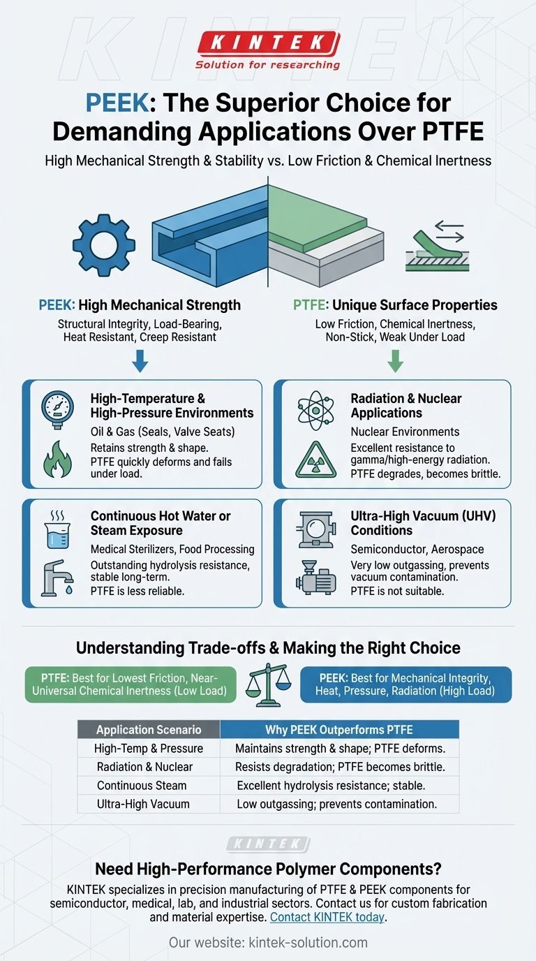 Quali sono le applicazioni chiave in cui il PEEK supera il PTFE? Scegliere il polimero giusto per condizioni estreme Guida Visiva