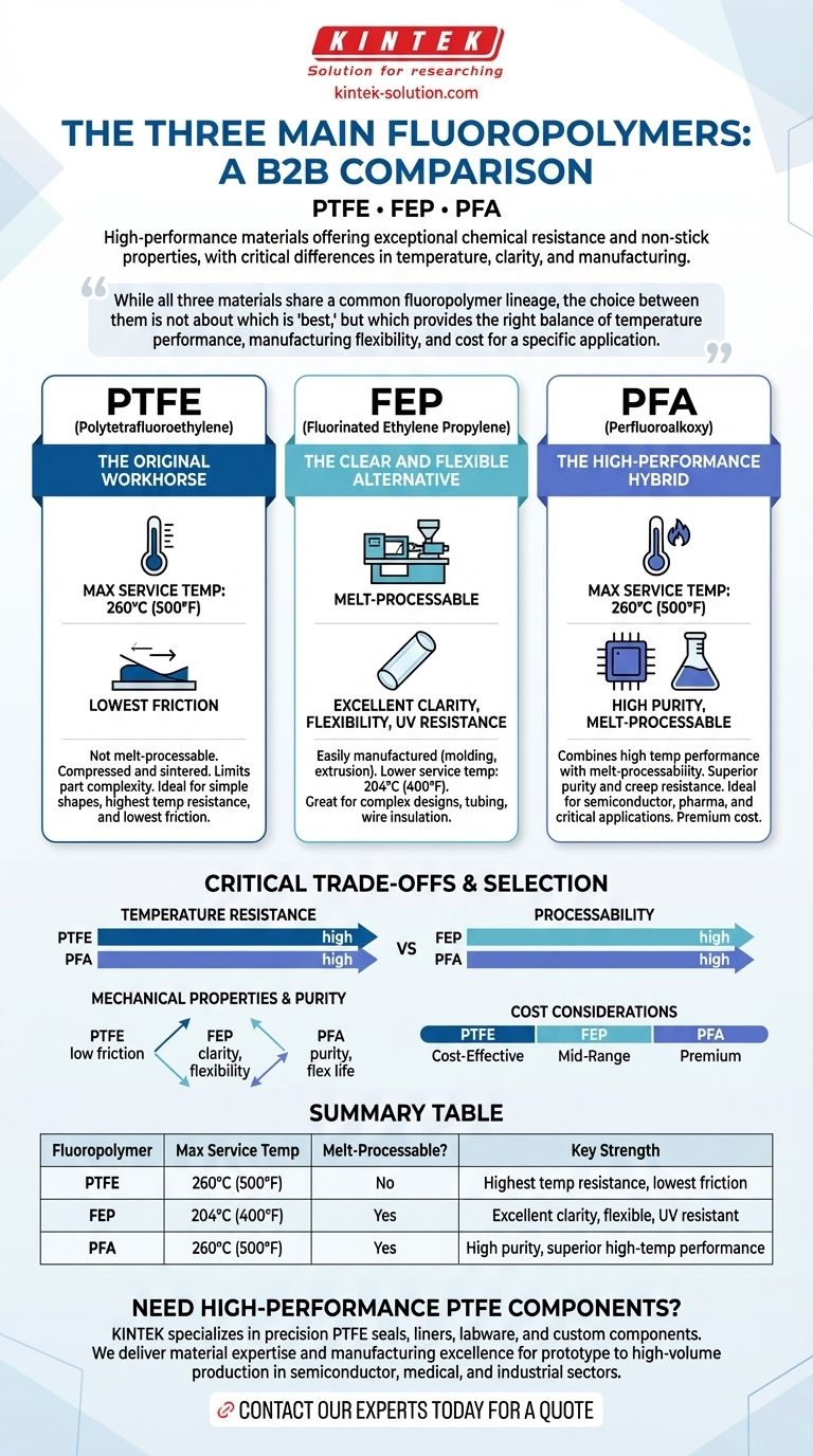 What are the three main fluoropolymers? PTFE, FEP, and PFA Compared for Your Industry Visual Guide