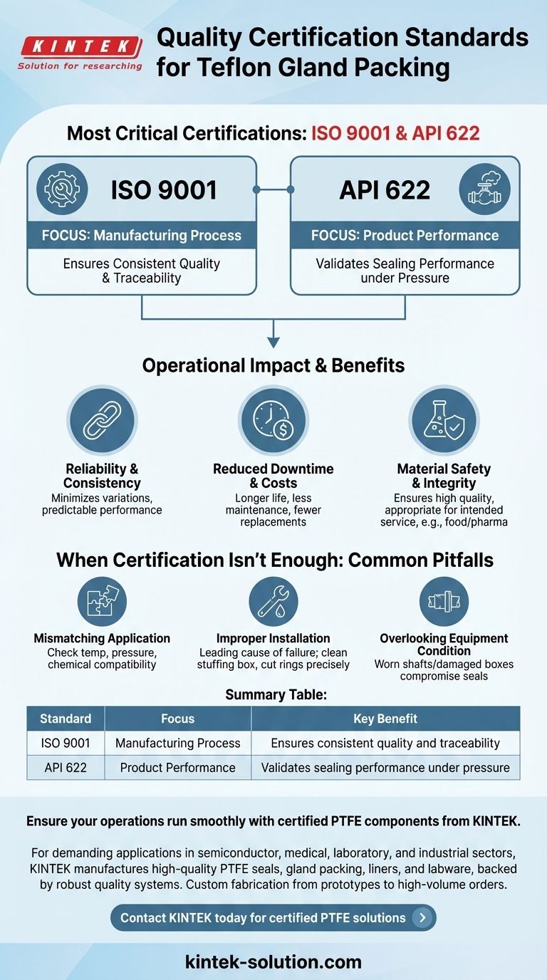 Quali standard di certificazione della qualità sono importanti per le guarnizioni per premistoppa in Teflon? Garantire l'affidabilità a lungo termine Guida Visiva