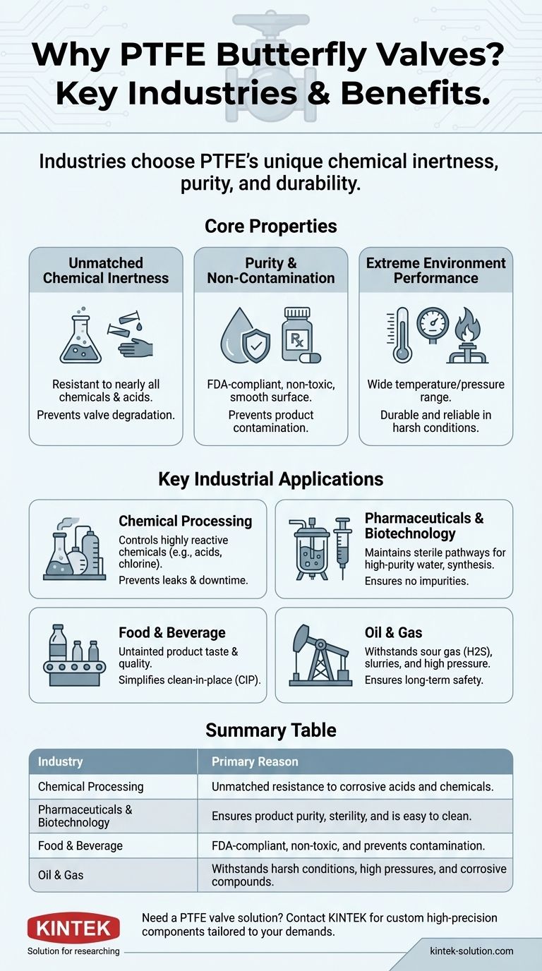 Quais indústrias usam comumente válvulas borboleta de PTFE e por quê? Para Resistência Química Superior e Pureza Guia Visual