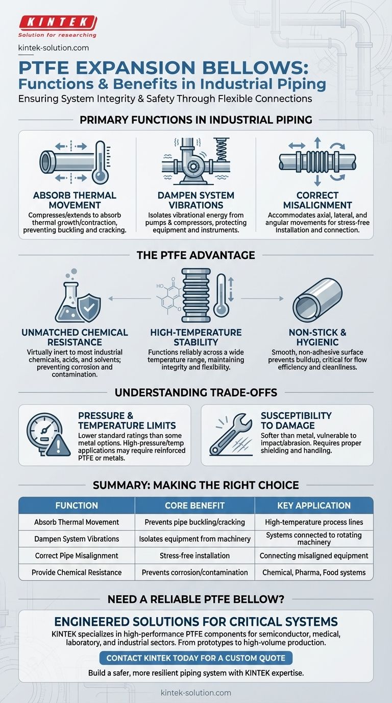 Quali sono le funzioni principali dei soffietti di dilatazione in PTFE? Assorbire il movimento, smorzare le vibrazioni e proteggere le tubazioni Guida Visiva