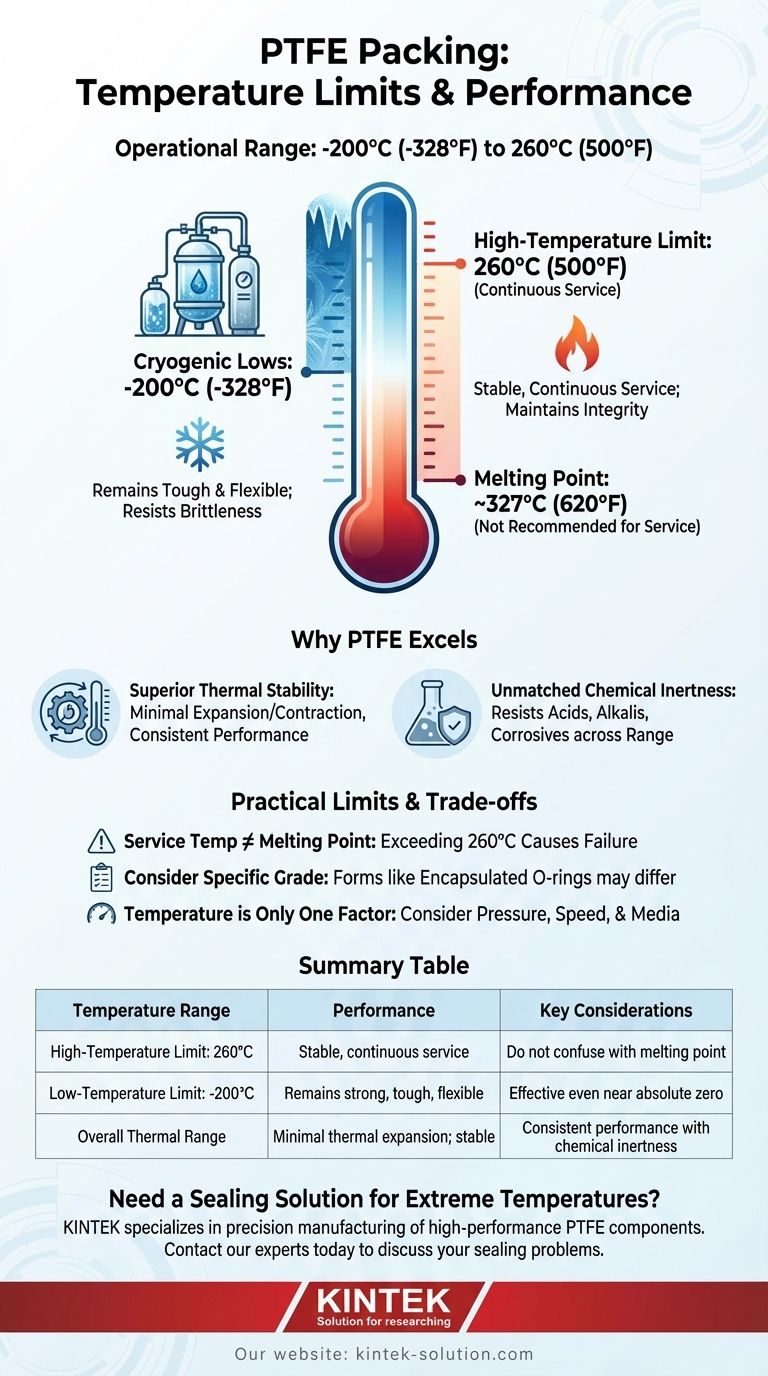 Quais são os limites de temperatura para o desempenho da gaxeta de PTFE? Suporta de -200°C a 260°C para vedação confiável Guia Visual