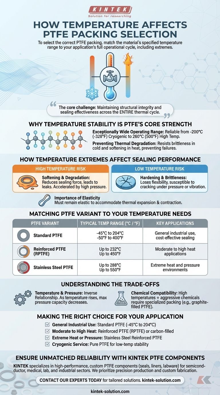 كيف يؤثر نطاق درجة الحرارة على اختيار حشوات PTFE؟ اختر المادة المناسبة لتطبيقك دليل مرئي