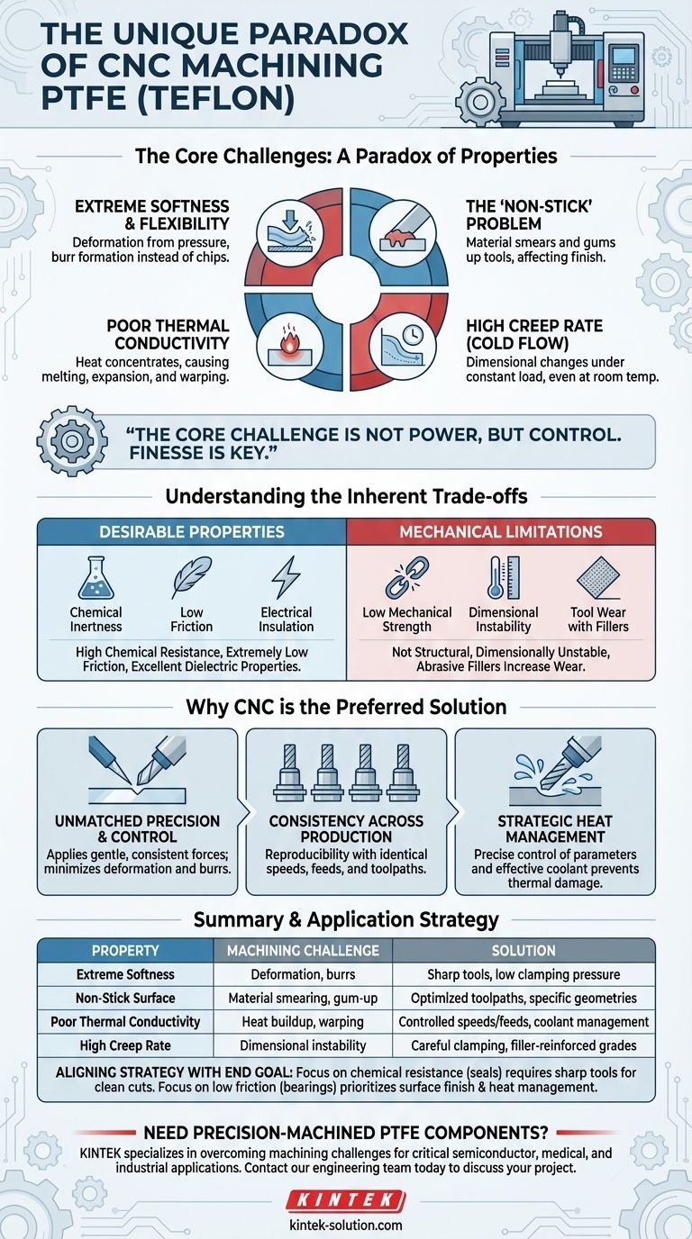 ¿Qué hace que el Teflón/PTFE sea único en el mecanizado CNC? Domine los desafíos para obtener piezas superiores Guía Visual