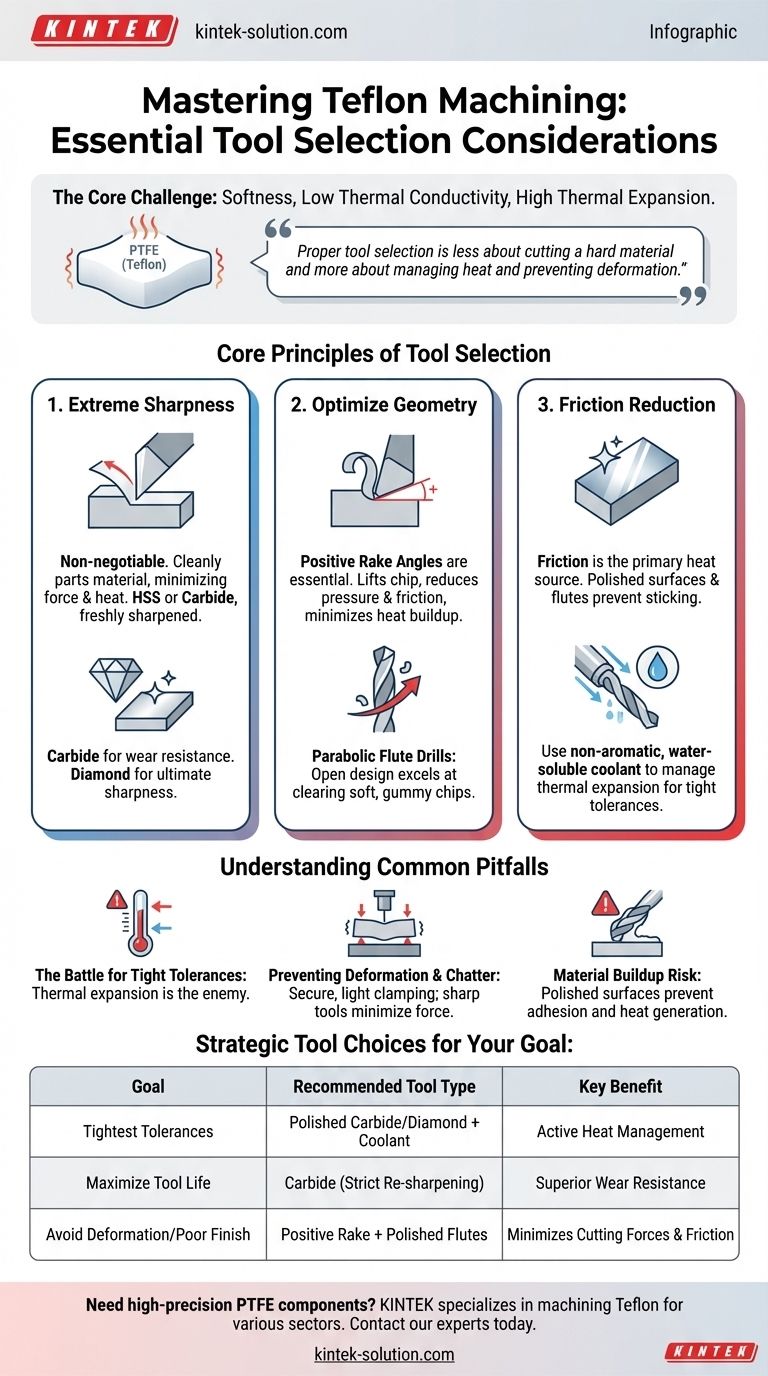 Quais são as considerações chave para a seleção de ferramentas ao usinar Teflon? Maximize a Precisão e Evite a Deformação Guia Visual