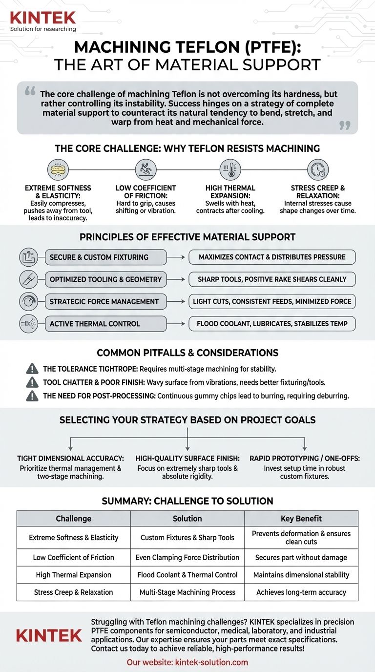 ¿Por qué es importante el soporte del material al mecanizar Teflón y cómo se logra? Domine el mecanizado de precisión para PTFE Guía Visual