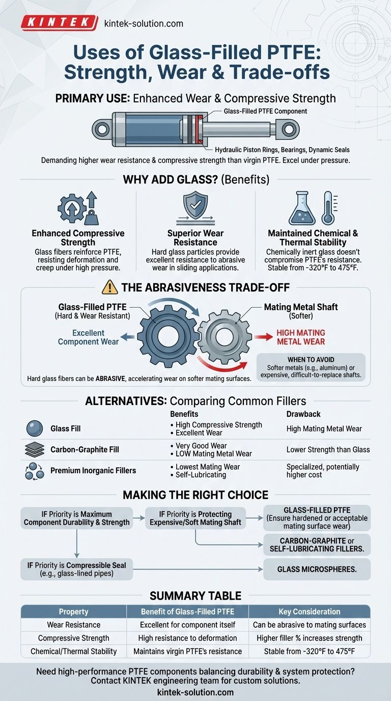 Quali sono gli usi del politetrafluoroetilene (PTFE) caricato con vetro? Aumenta la resistenza all'usura e la resistenza meccanica Guida Visiva