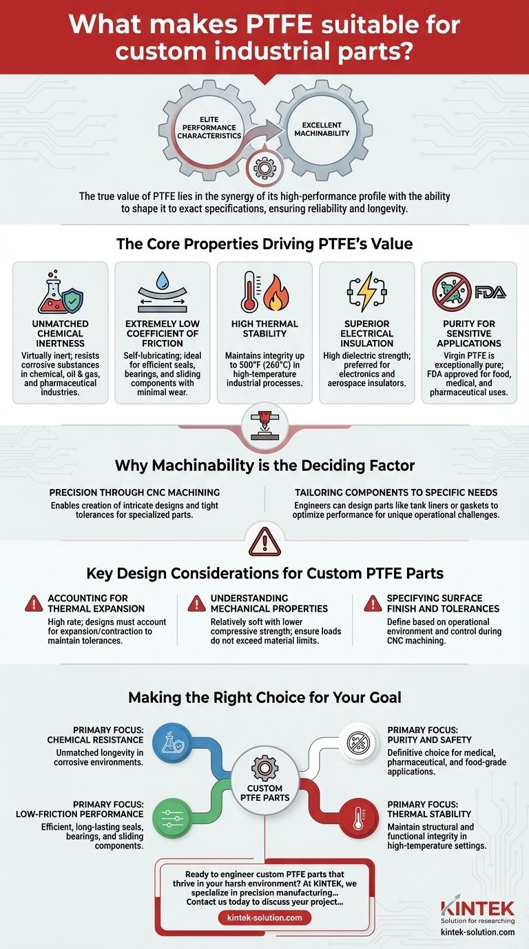 Cosa rende il PTFE adatto per componenti industriali personalizzati? Scopri il materiale ideale per ambienti difficili Guida Visiva