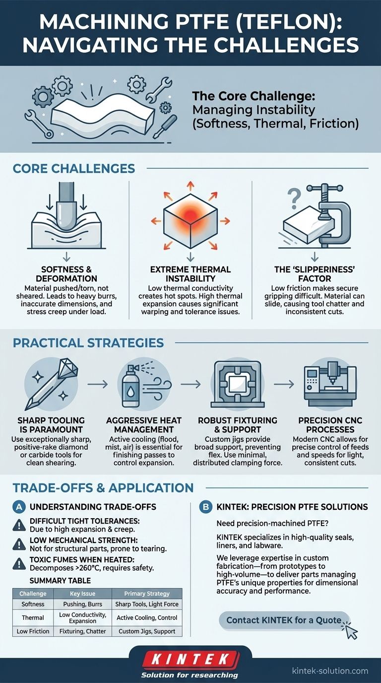 What challenges arise when machining PTFE (Teflon)? Overcome Softness, Heat, and Instability Visual Guide