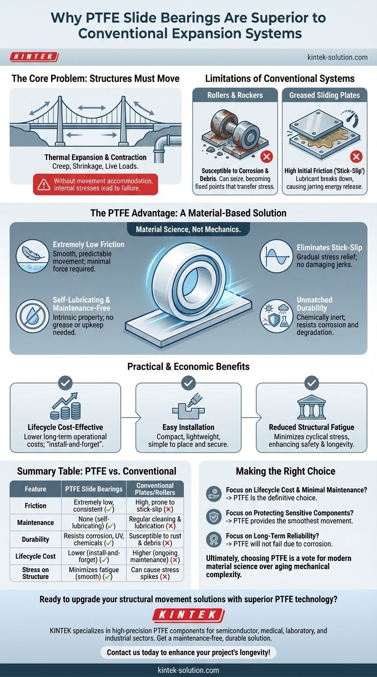 PTFE 슬라이딩 베어링이 기존의 신축 지압판 및 롤러보다 우수한 이유는 무엇입니까? 유지보수가 필요 없는 구조적 움직임 구현 시각적 가이드