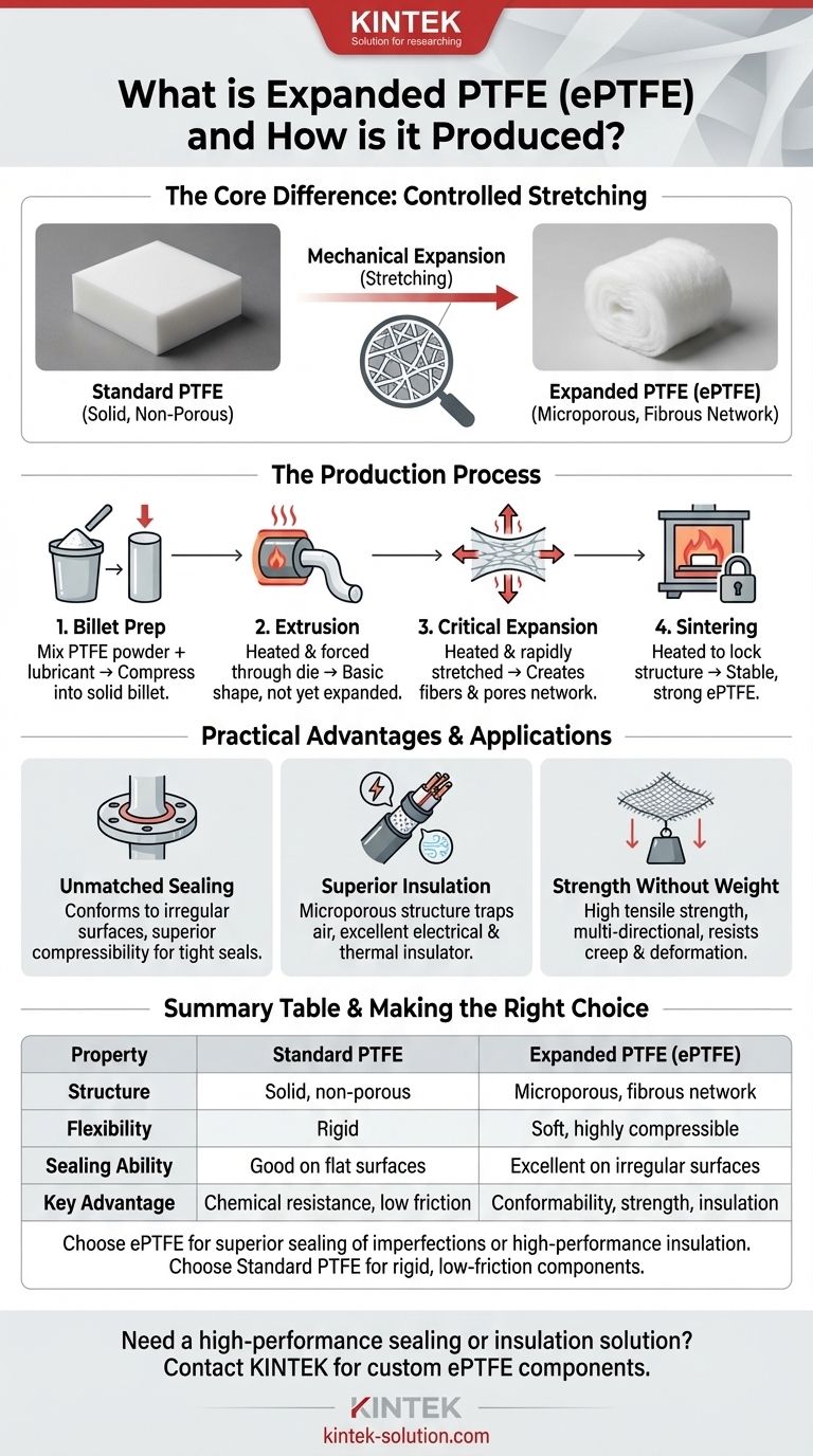Was ist expandiertes PTFE (ePTFE) und wie wird es hergestellt? Entdecken Sie überlegene Dichtungs- und Isoliereigenschaften Visuelle Anleitung