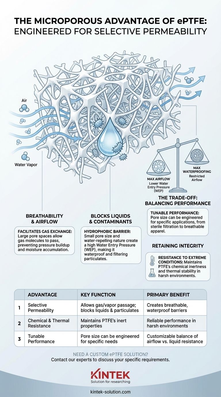 Quels sont les avantages de la structure microporeuse de l'ePTFE ? Obtenez une perméabilité sélective pour votre produit Guide Visuel