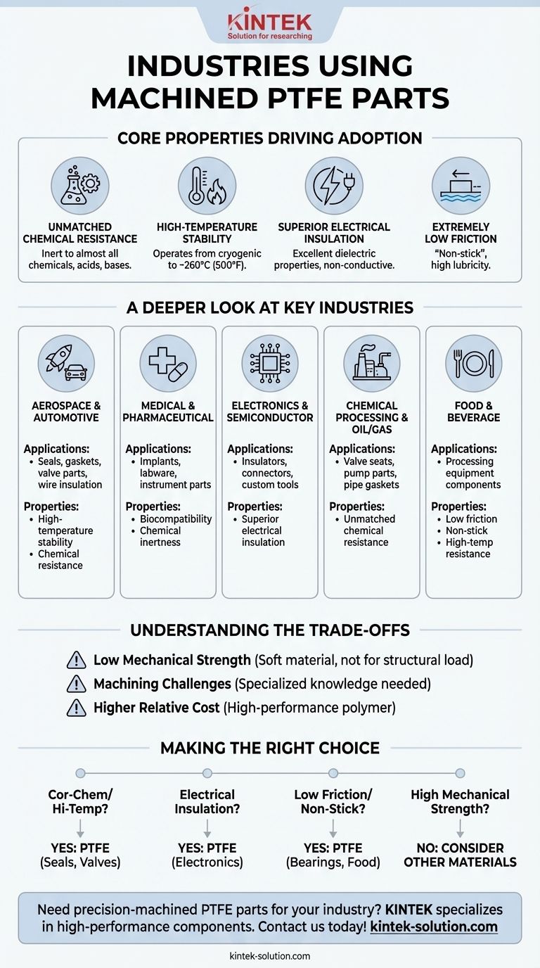 Quali settori utilizzano comunemente parti in PTFE lavorato? Applicazioni chiave nell'aerospaziale, medico e dei semiconduttori Guida Visiva