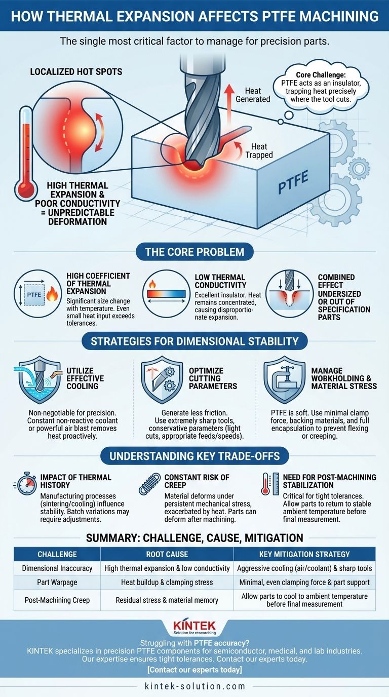 ¿Cómo afecta la expansión térmica al mecanizado de PTFE? Domine la gestión del calor para la precisión dimensional Guía Visual