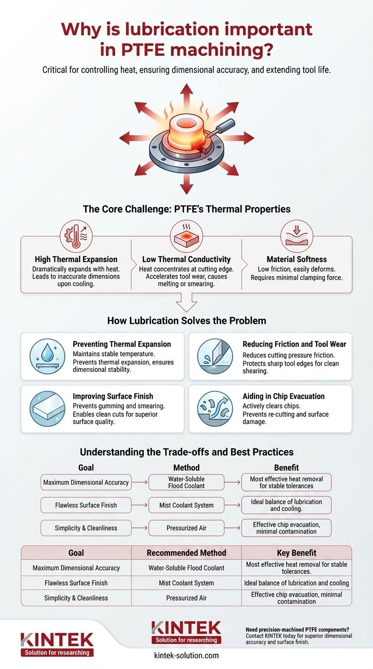 Por que a lubrificação é importante na usinagem de PTFE? Domine o Controle de Calor para Peças de Precisão Guia Visual